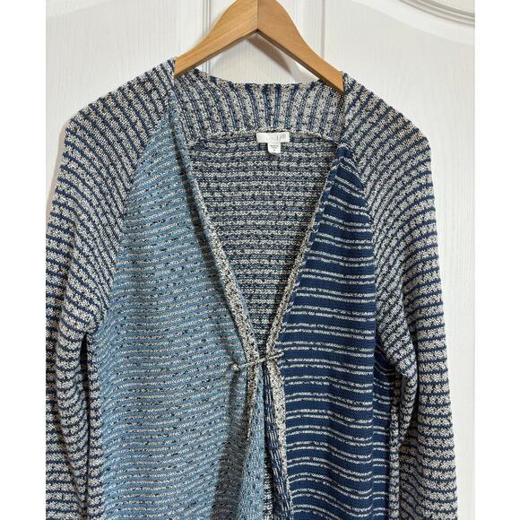 J. Jill Women M Blue/Gray Mixed Texture Longline Cardigan Workwear Casual - Picture 2 of 9